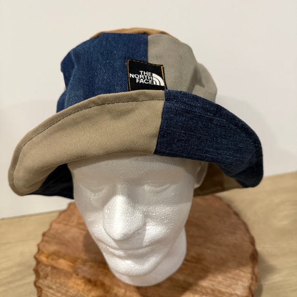 The North Face Other - The North Face Bucket Hat Unisex OS Blue Tan Patchwork Denim Canvas Upcycled